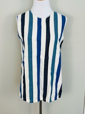 AVN Italy Linen Sleeveless Striped Tank Top - Blue & White